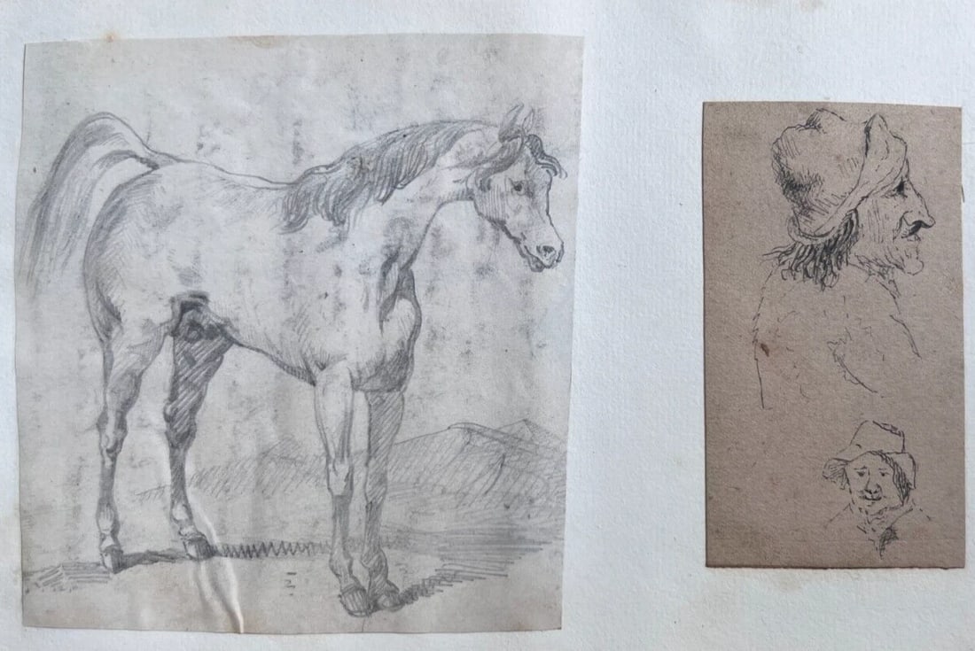Man Portrait Horse Animal 19th century - Antique Original Drawing - 4