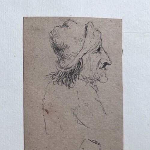Man Portrait Horse Animal 19th century - Antique Original Drawing - 5