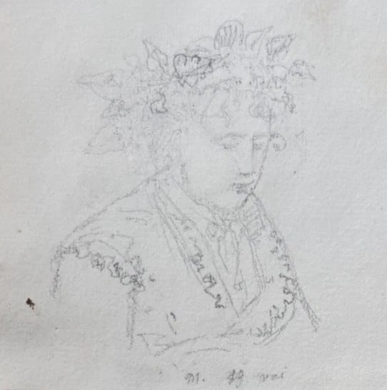 Antique Original Drawing Woman Portrait, People 19th century - 3