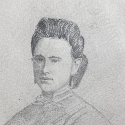 Antique Original Drawing Woman Portrait, People 19th century - 6