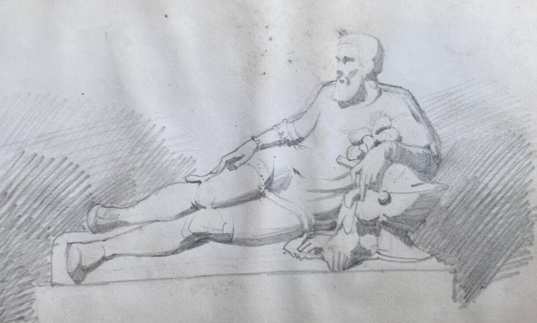 Man Portrait Sculpture - Drawing Antique Original 19th century - 2