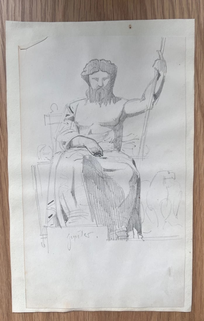 Man Portrait, Jupiter 19th century Antique Original Drawing - 2