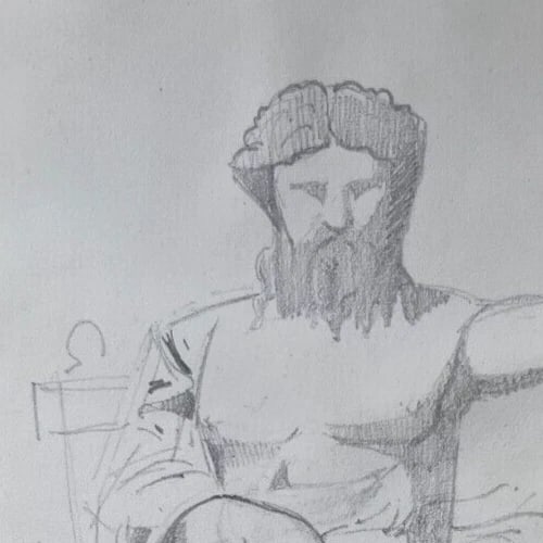 Man Portrait, Jupiter 19th century Antique Original Drawing - 3