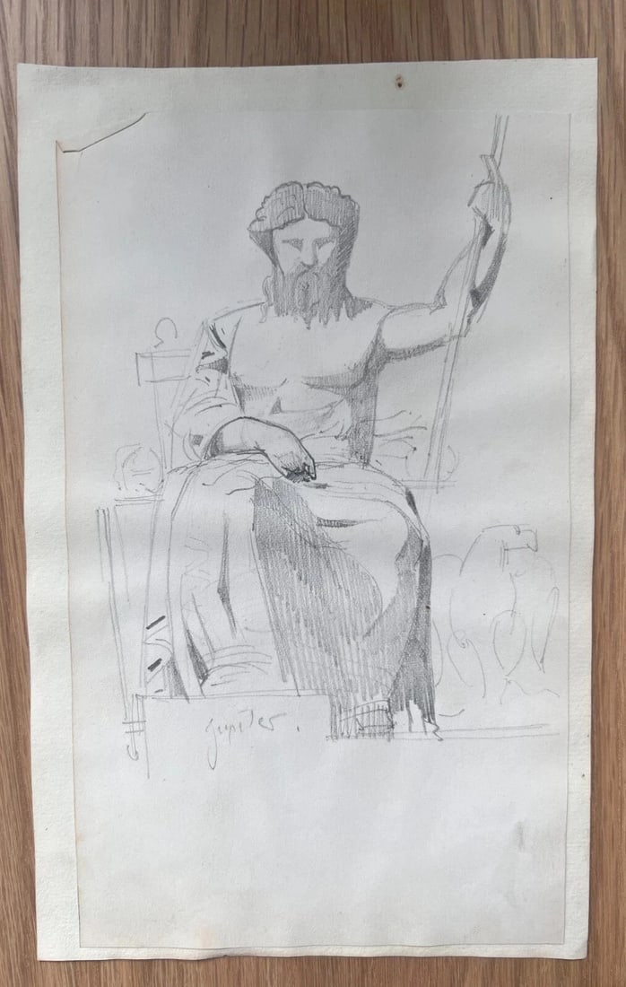 Man Portrait, Jupiter 19th century Antique Original Drawing - 4