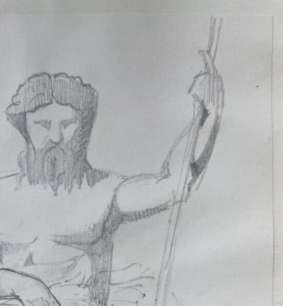 Man Portrait, Jupiter 19th century Antique Original Drawing - 6