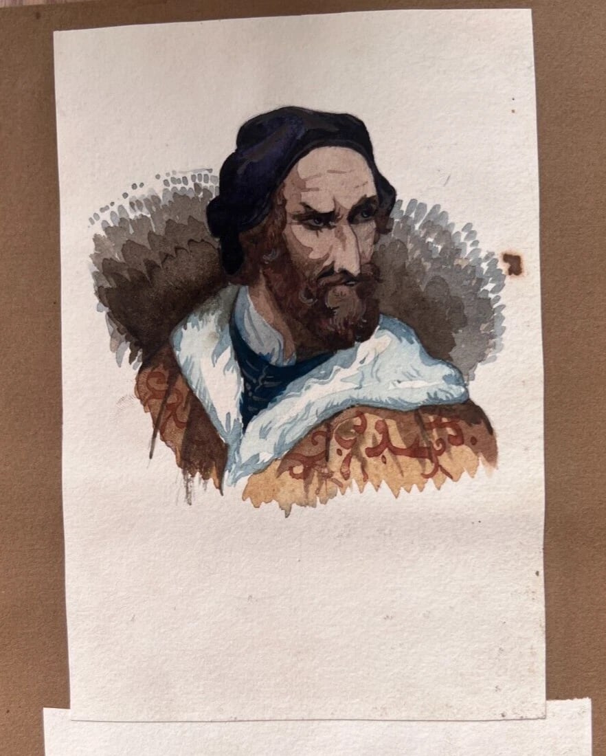 Man Portrait Hat 19th century - Antique Original Drawing - 3