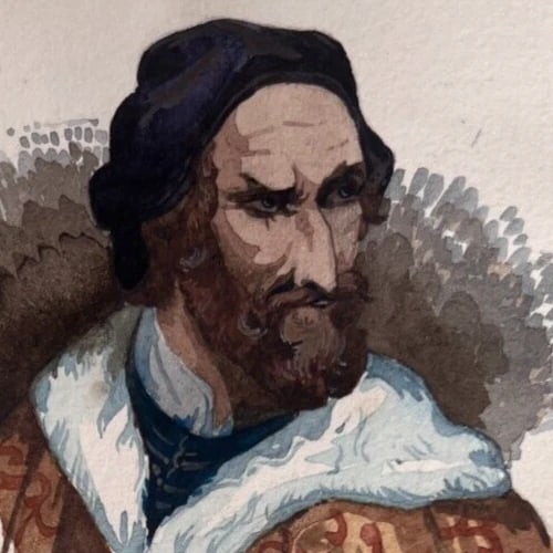 Man Portrait Hat 19th century - Antique Original Drawing - 4