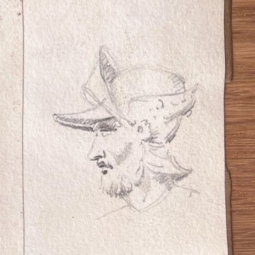 Man Portrait Hat 19th century - Antique Original Drawing - 6
