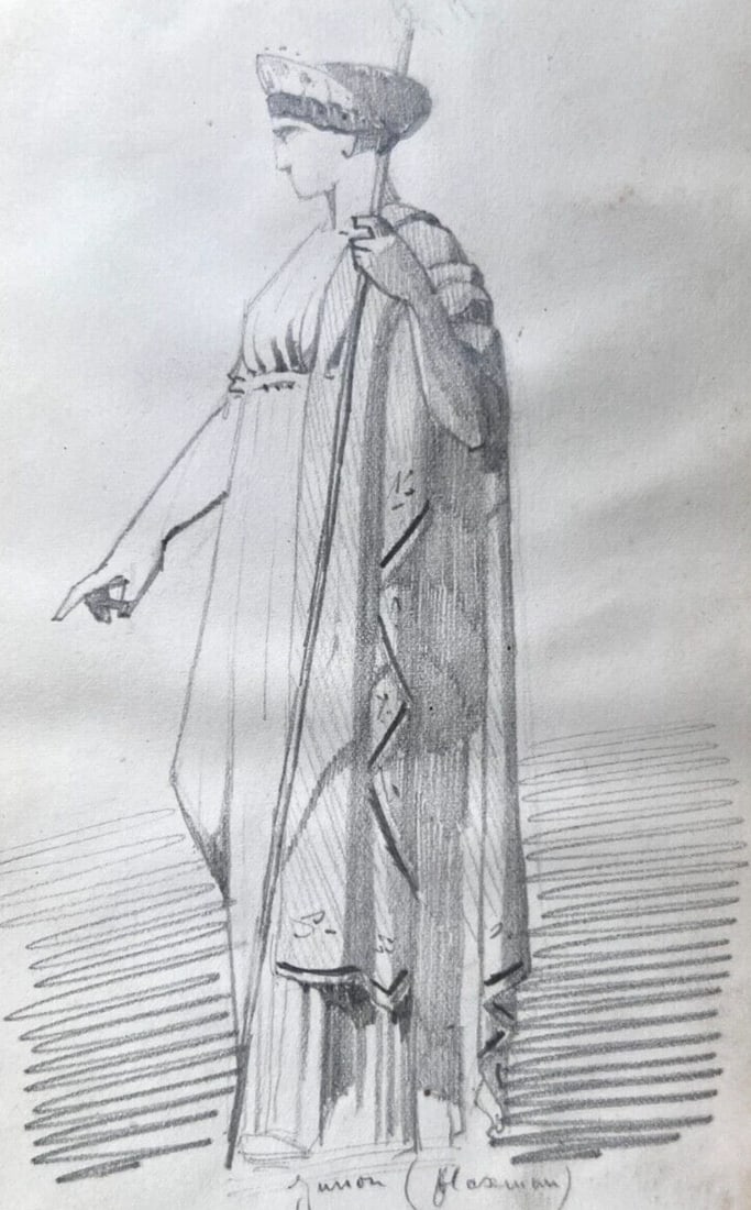Woman Portrait Junon Mythology 19th century - Antique Original Drawing: Title: Woman Portrait Junon Mythology 19th century - Antique Original Drawing Description: Pencil on paper 20 x 12 cm / 7.87 x 4.72 inches stains, small cuts, laminated on paper Reserve: $100.00