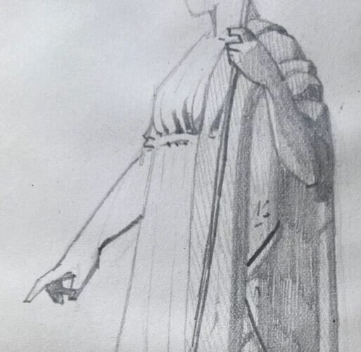 Woman Portrait Junon Mythology 19th century - Antique Original Drawing - 3