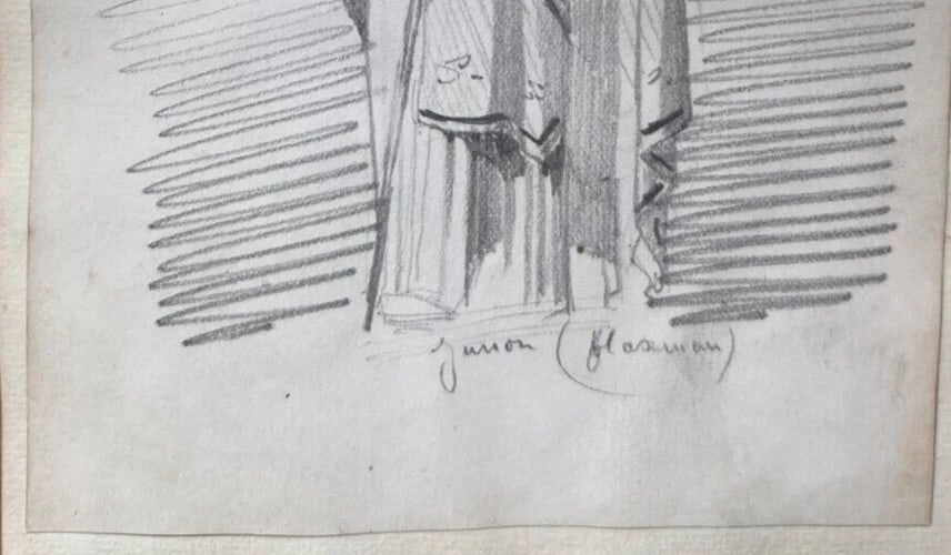 Woman Portrait Junon Mythology 19th century - Antique Original Drawing - 5