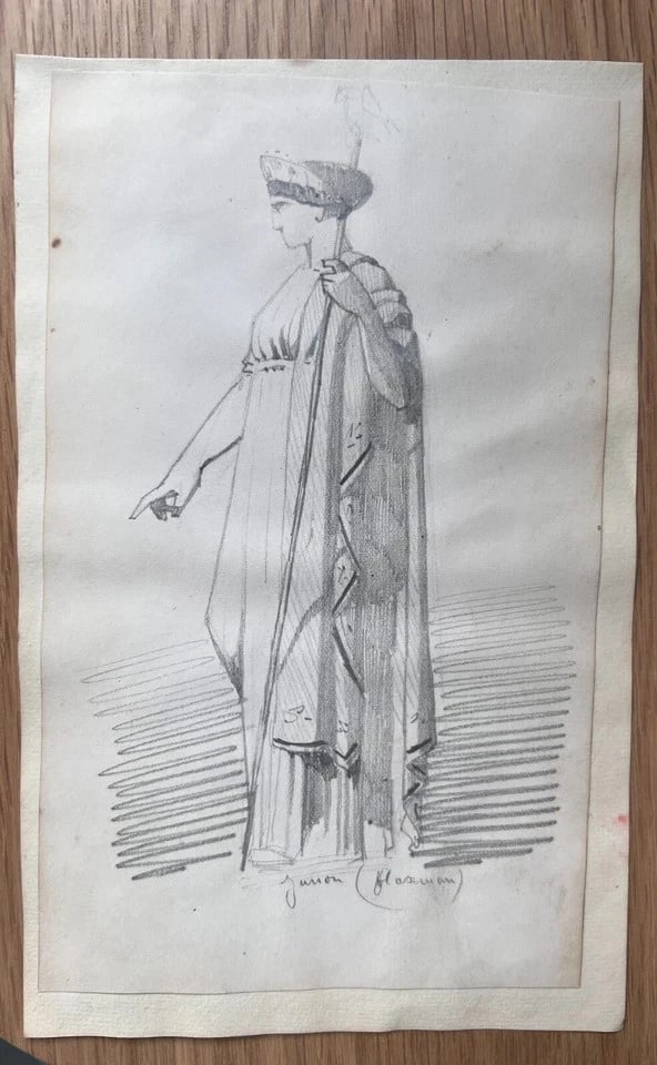 Woman Portrait Junon Mythology 19th century - Antique Original Drawing - 7