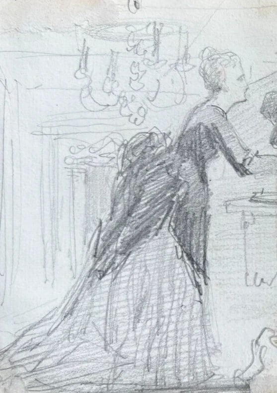 Man Portrait Woman Life Scene - Drawing 19th century Antique Original (1 of 8)
