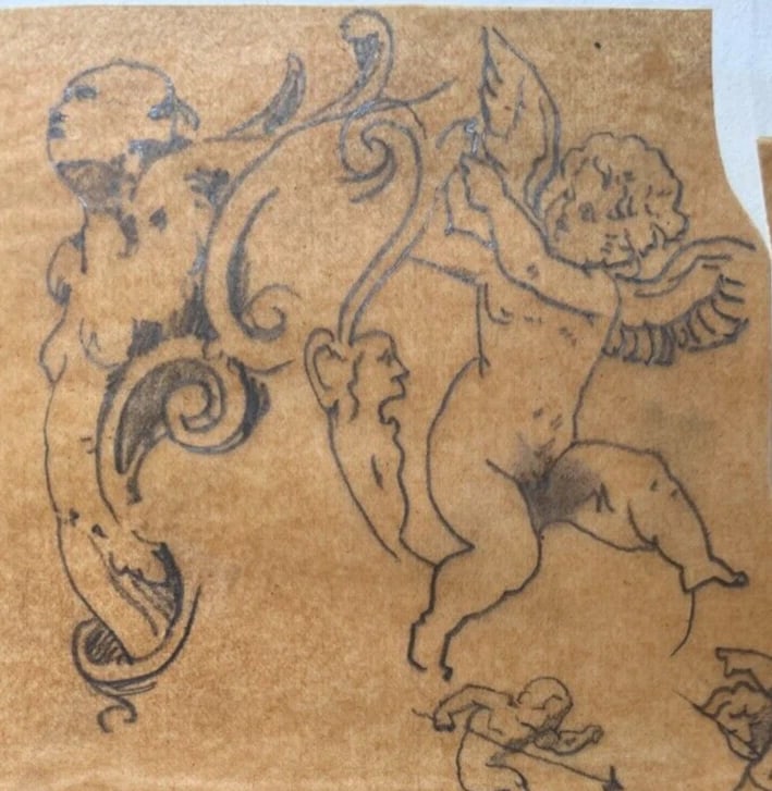 Putti, Angeles, Mythology 19th century Antique Original Drawing: Title: Putti, Angeles, Mythology 19th century Antique Original Drawing Description: Pencil on paper 20 x 12 cm stains, small cuts, laminated on paper Reserve: $50.00 Shipping: Domestic: Flat-rate of $