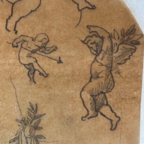 Putti, Angeles, Mythology 19th century Antique Original Drawing - 5