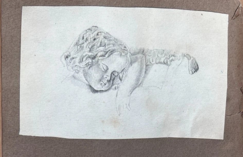 Man, Putti, Angel Portrait 19th century Antique Original Drawing - 3