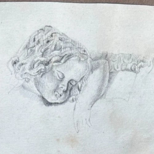 Man, Putti, Angel Portrait 19th century Antique Original Drawing - 6