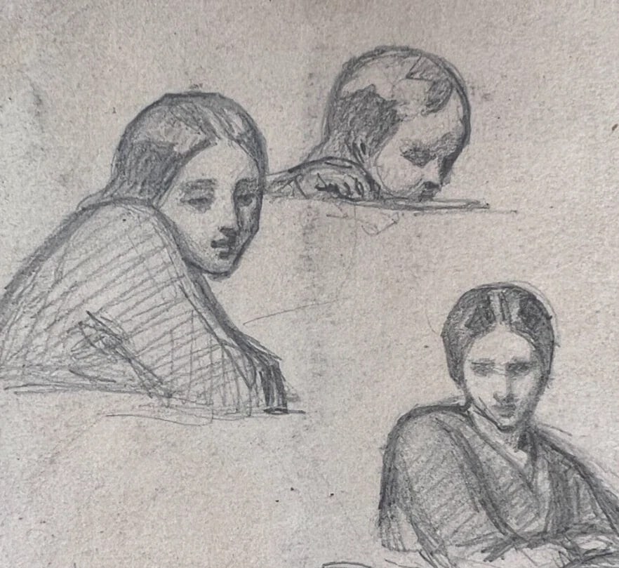 Antique Original Drawing Women, Portrait, People 19th century: Title: Antique Original Drawing Women, Portrait, People 19th century Description: Pencil on paper 16 x 12 cm stains, small cuts Reserve: $100.00 Shipping: Domestic: Flat-rate of $22.00 to anywhere wit