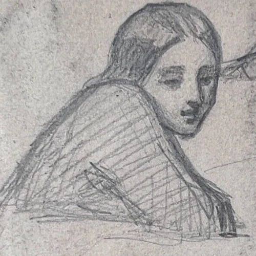 Antique Original Drawing Women, Portrait, People 19th century - 3