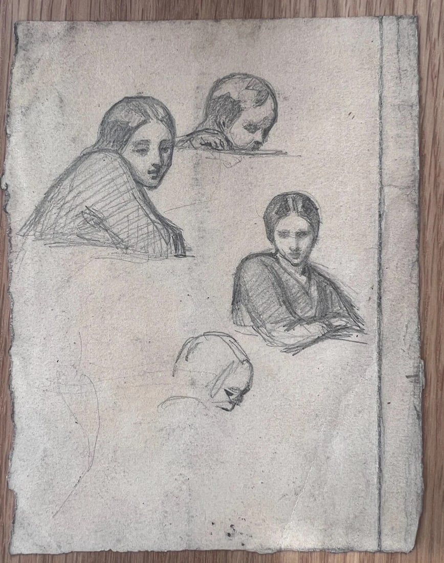 Antique Original Drawing Women, Portrait, People 19th century - 4