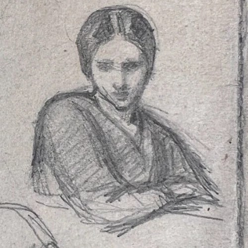 Antique Original Drawing Women, Portrait, People 19th century - 6