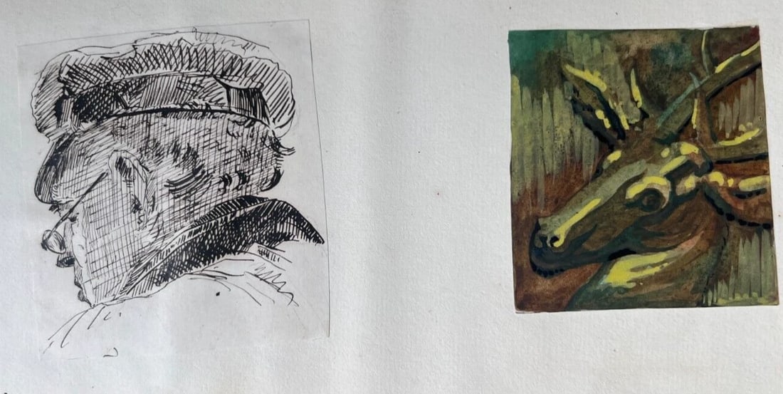 Man Portrait Dear Animal - 19th century Antique Original Drawing (1 of 8)