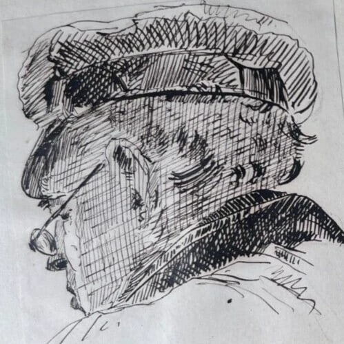 Man Portrait Dear Animal - 19th century Antique Original Drawing - 4
