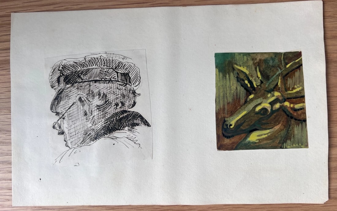 Man Portrait Dear Animal - 19th century Antique Original Drawing - 6