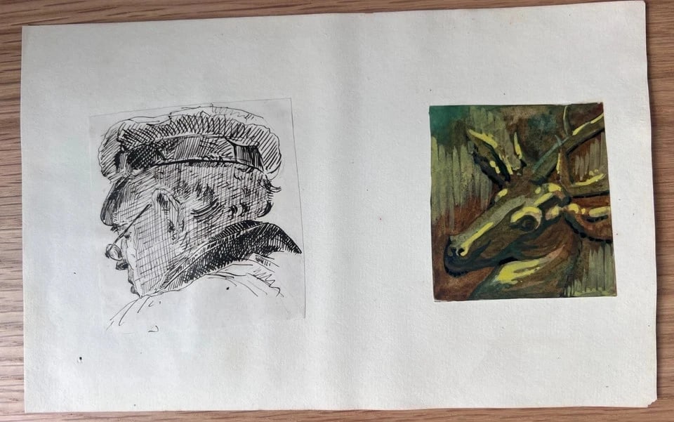 Man Portrait Dear Animal - 19th century Antique Original Drawing - 7
