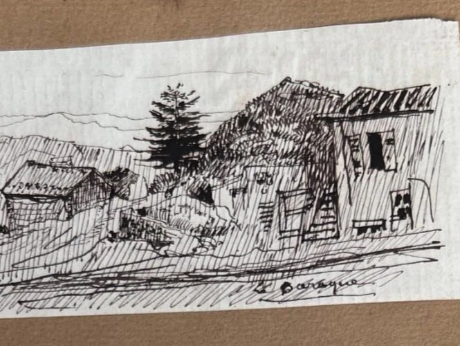 Man Portrait Landscape House - Antique Original Drawing 19th century: Title: Man Portrait Landscape House - Antique Original Drawing 19th century Description: Pencil on paper 20 x 12 cm / 7.87 x 4.72 inches stains, small cuts, laminated on paper Reserve: $50.00 Shipping