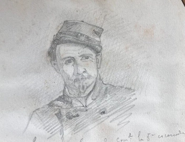 Man Portrait Landscape House - Antique Original Drawing 19th century - 4