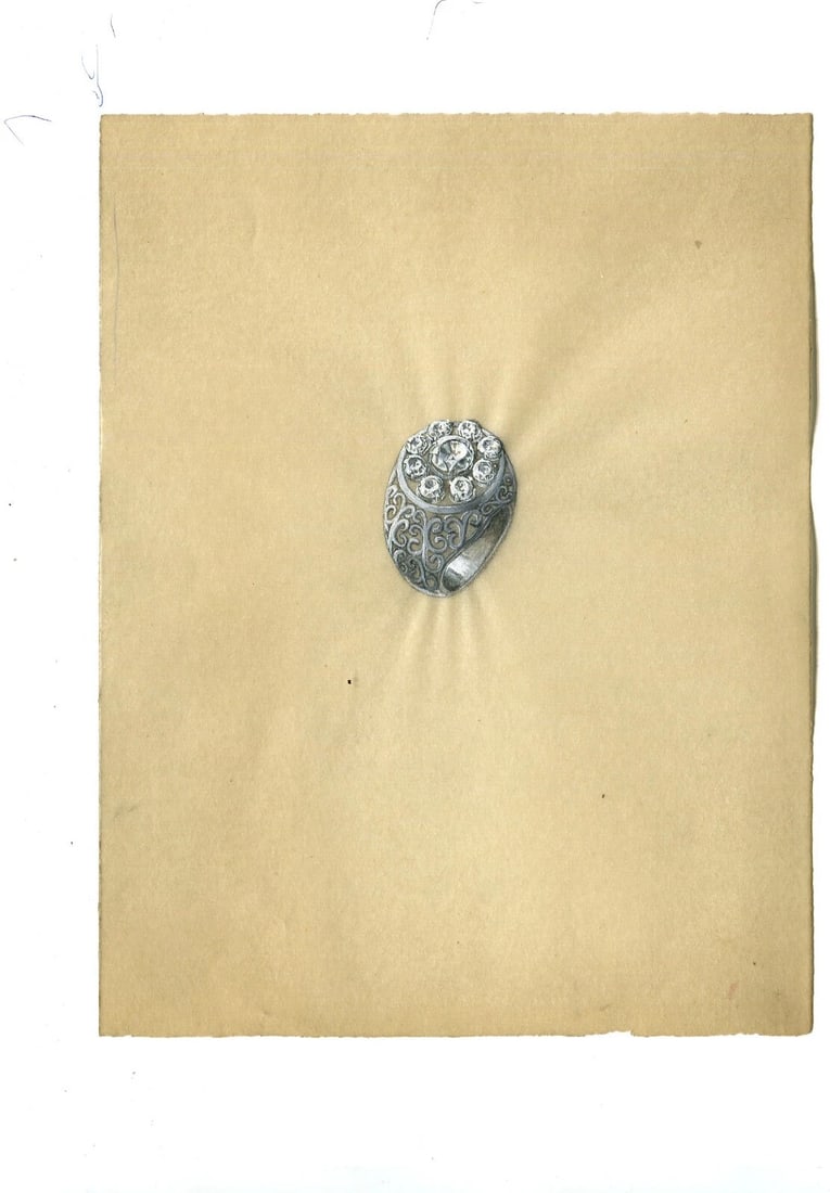 Art Deco Diamond Ring - Vintage Original Jewelry Drawing - 2