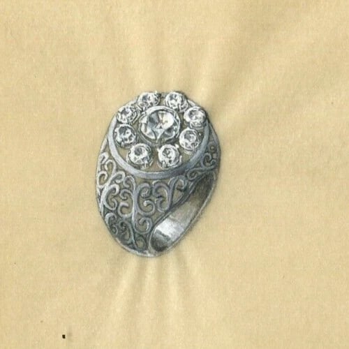 Art Deco Diamond Ring - Vintage Original Jewelry Drawing - 3