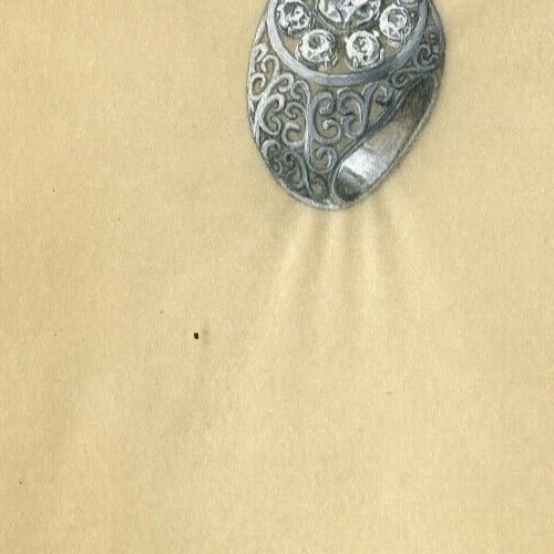 Art Deco Diamond Ring - Vintage Original Jewelry Drawing - 5