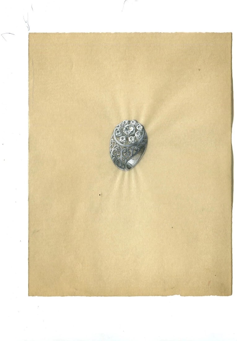 Art Deco Diamond Ring - Vintage Original Jewelry Drawing - 8