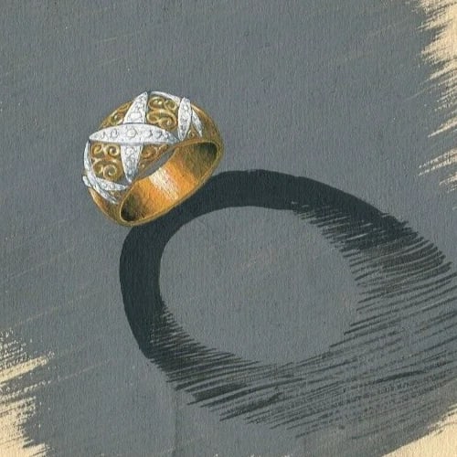 Art Deco Diamond Ring - Vintage Original Jewelry Drawing - 3