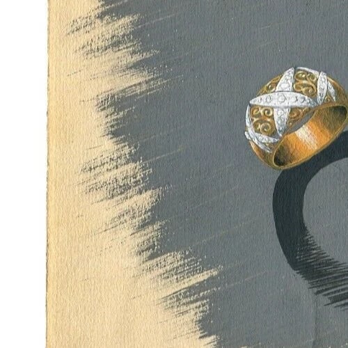 Art Deco Diamond Ring - Vintage Original Jewelry Drawing - 4
