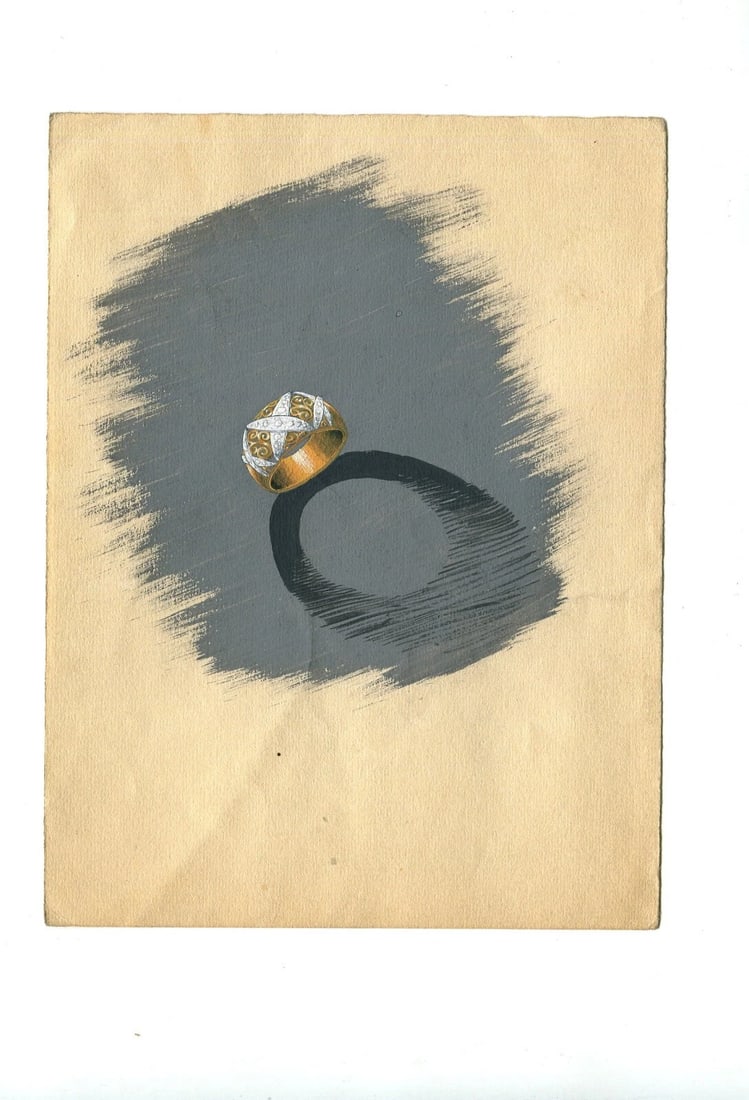 Art Deco Diamond Ring - Vintage Original Jewelry Drawing - 7