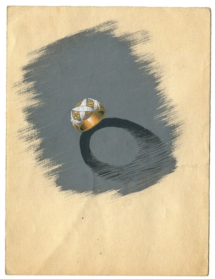 Art Deco Diamond Ring - Vintage Original Jewelry Drawing - 8