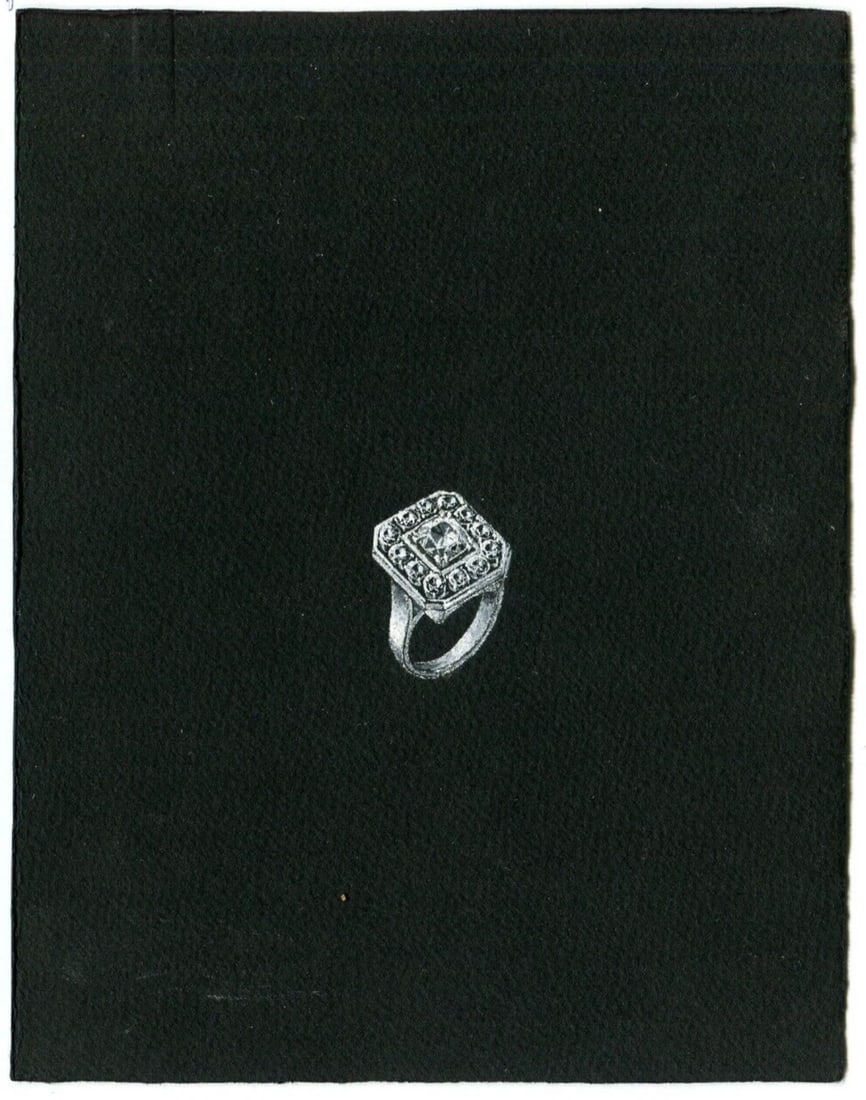 Vintage Original Jewelry Drawing Art Deco Diamond Ring - 3