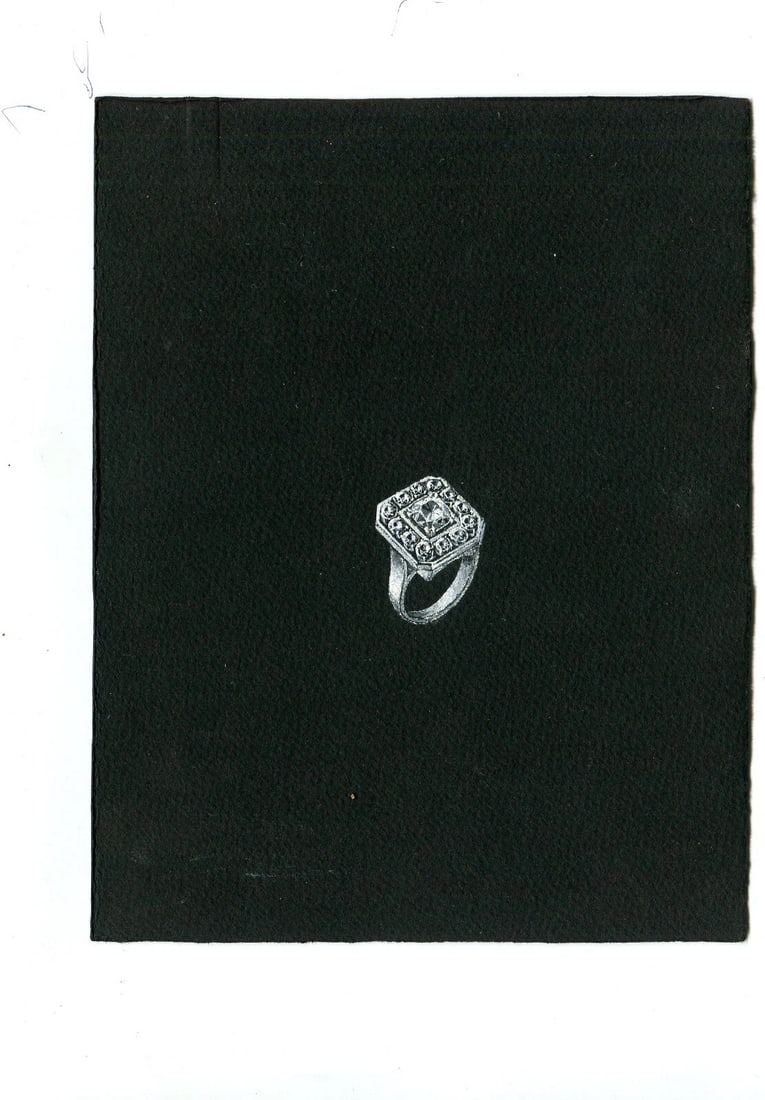 Vintage Original Jewelry Drawing Art Deco Diamond Ring - 7