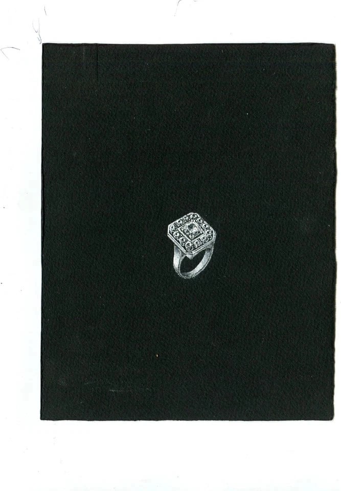 Vintage Original Jewelry Drawing Art Deco Diamond Ring - 8