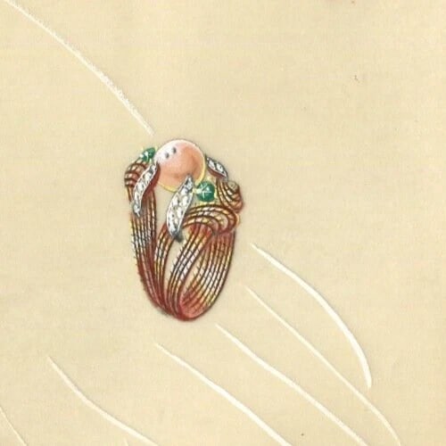 Jewelry Drawing Art Deco Stones Gold Ring - Vintage Original - 3