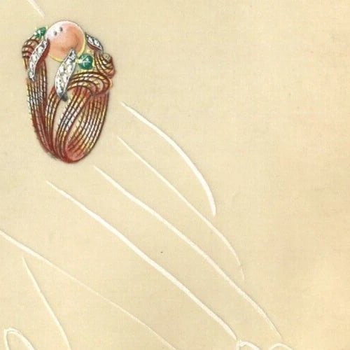 Jewelry Drawing Art Deco Stones Gold Ring - Vintage Original - 5