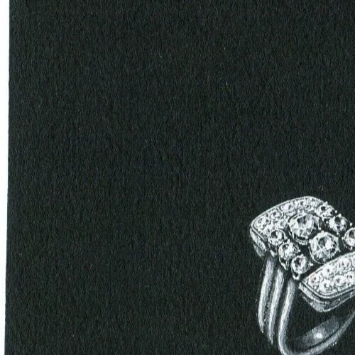 Vintage Original Jewelry Drawing Art Deco Emerald Diamond Ring - 3