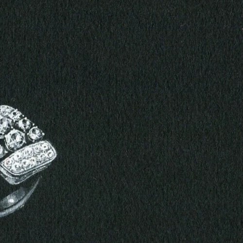 Vintage Original Jewelry Drawing Art Deco Emerald Diamond Ring - 5