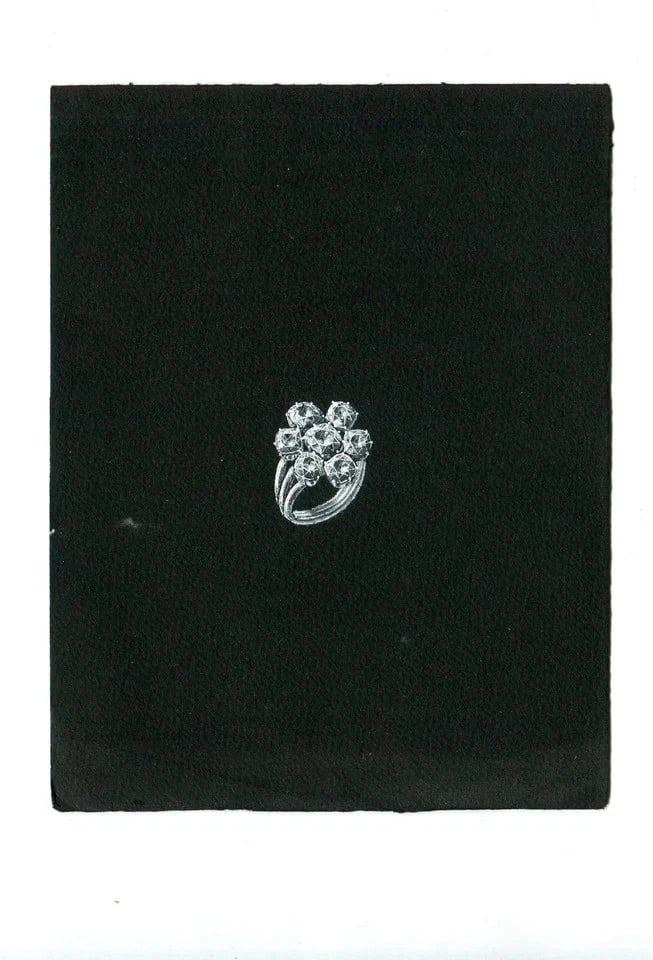Vintage Original Jewelry Drawing Art Deco Emerald Diamond Ring - 2