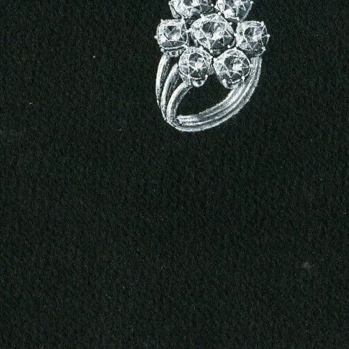 Vintage Original Jewelry Drawing Art Deco Emerald Diamond Ring - 6