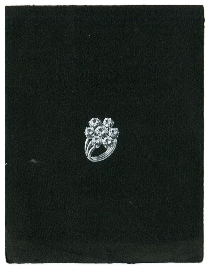 Vintage Original Jewelry Drawing Art Deco Emerald Diamond Ring - 7
