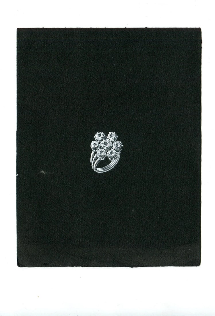 Vintage Original Jewelry Drawing Art Deco Emerald Diamond Ring - 8